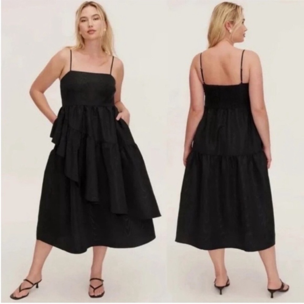Kate Spade New York Tiered Ruffle Midi Size MEDIUM Black Dress NEW W/ TAGS
